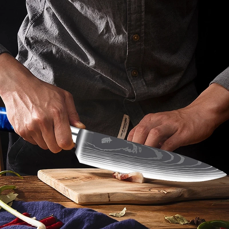 XYJ Juego de cuchillos de cocina profesional, cuchillos de chef culinario  para rebanar pan, Santoku, cuchillos de acero inoxidable, mango ergonómico