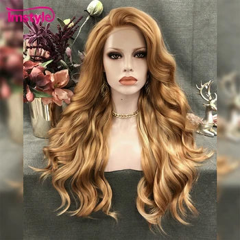 Parrucca sintetica con pizzo frontale Imstyle, parrucca bionda dorata, parrucche lunghe ondulate naturali per donna, parrucca cosplay in fibra resistente al calore