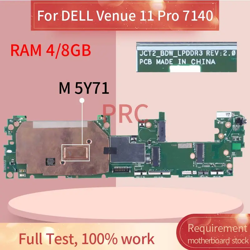 Placa-mãe Portátil para Dell Notebook Mainboard Local 11 Pro 7140 T07g Jct2 Bdw Lpddr3 0vypc7 0xmvmh 01jcpn 00853x 0321kp 0xtv49