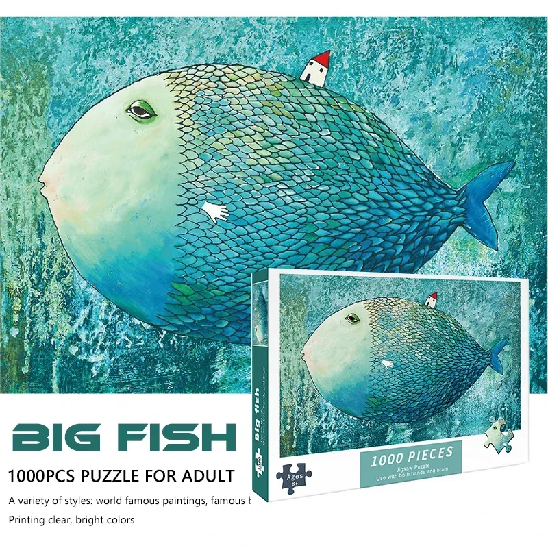 75*50cm Adult 1000 Pieces Difficult Jigsaw Puzzle Big Fish Famous Painting Stress Reducing Toys Decorative Paintings