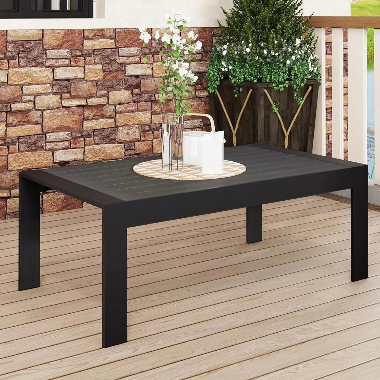 Aluminum Outdoor Coffee Table,All-Weather Rectangle Metal Patio Coffee Table Furniture for Balcony,Garden, Indoor or Outdoor Use