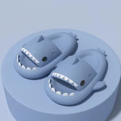 Shark Cartoon Soft Sole Slippers - Non-Slip Kids & Adults Sandals - Insole 18cm (Blue)