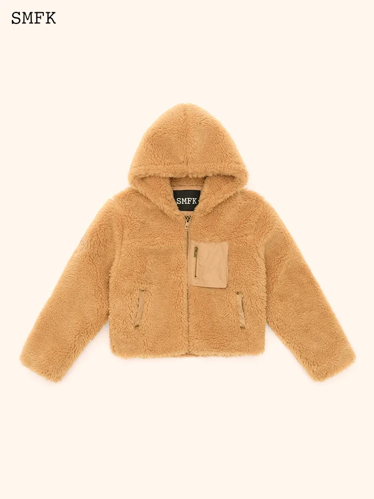 SMFK ファーコート Smfk-explorer女性用ファーパーカー、アウトドア、ラムフリース