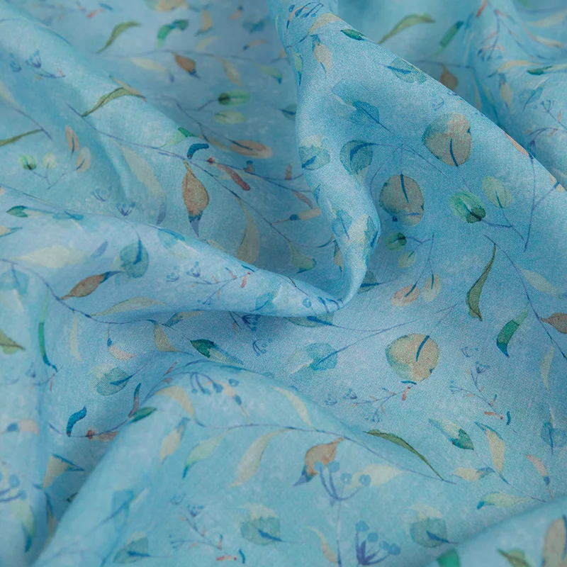 

Sky blue natural ramie digital printing Chinese long skirt linen summer thin tissue Diy sewing wholesale