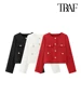 TRAF-Cropped Jacket with Golden Buttons for Women, O Neck, Long Sleeve, Female Outerwear, Chic Tops, Fashion 1