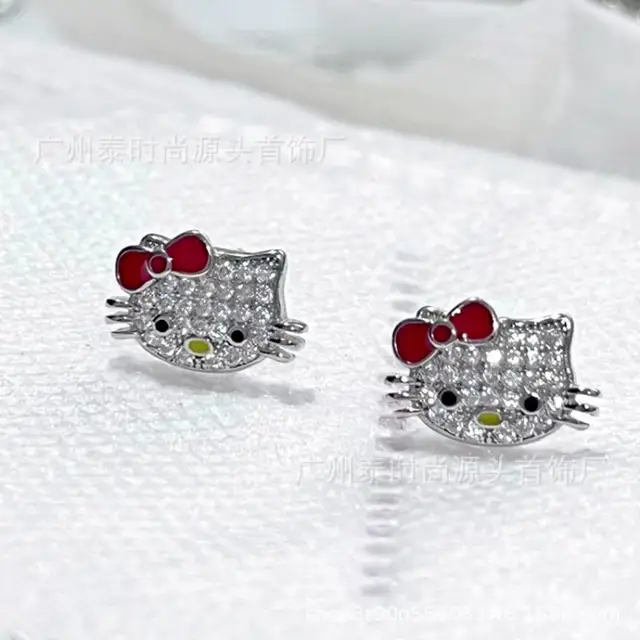 Hello Kitty – boucles d'oreilles en Zircon pour femme, jolies et douces,  incrustées de perles, Y2k