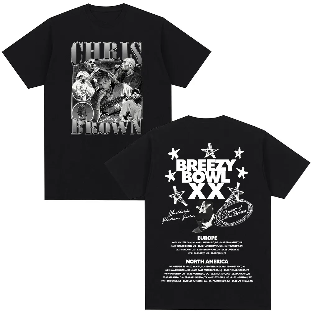 Rapper Chris Brown T-shirt Breezy Bowl XX Tour 2025 T-Shirts Men