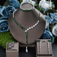 2024 Top Four Piece Nigerian Bride Zircon Women's Party Luxury Dubai Necklace Bracelet Earrings Crystal Wedding Jewelry Set 1