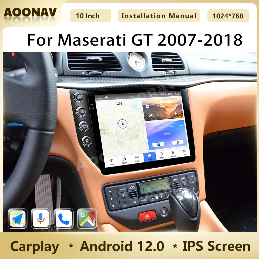 

128G Android 12 автомобильный радиоприемник для Maserati GT 2007-2018 сенсорный экран 10 дюймов мультимедийный видеоплеер GPS навигатор Carplay IPS блок