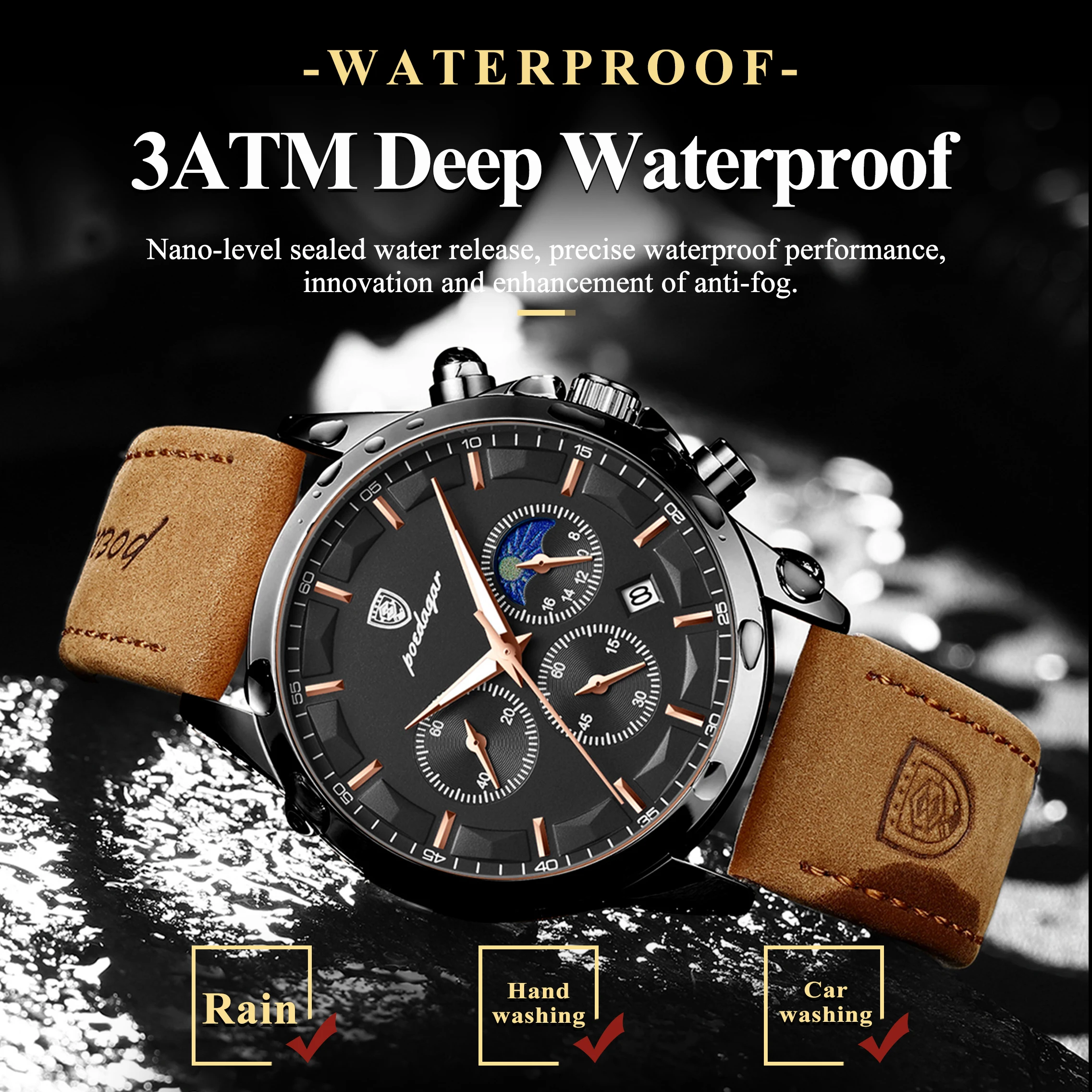 Luxury Stylish Male Wristwatch Waterproof Chronograph Luminous Date Man Watch Leather Quartz Sports Men's Watches Reloj_voghion.com