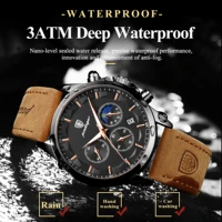 POEDAGAR luxe élégant homme montre-bracelet étanche chronographe lumineux Date homme montre en cuir Quartz sport hommes montres Reloj 3