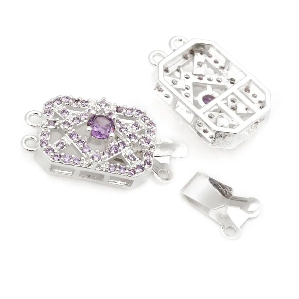 4 juegos de collares rectangulares de latón y circonita de Color dorado de 18K, cierres de conexión de 2 líneas, accesorios para hacer joyas Diy de alta calidad - details 2