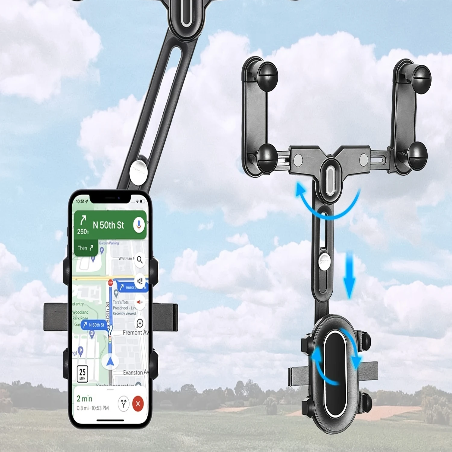 Enhanced 360° Car Phone Holder - Flexible Rotating Mount with Telescopic Grip
