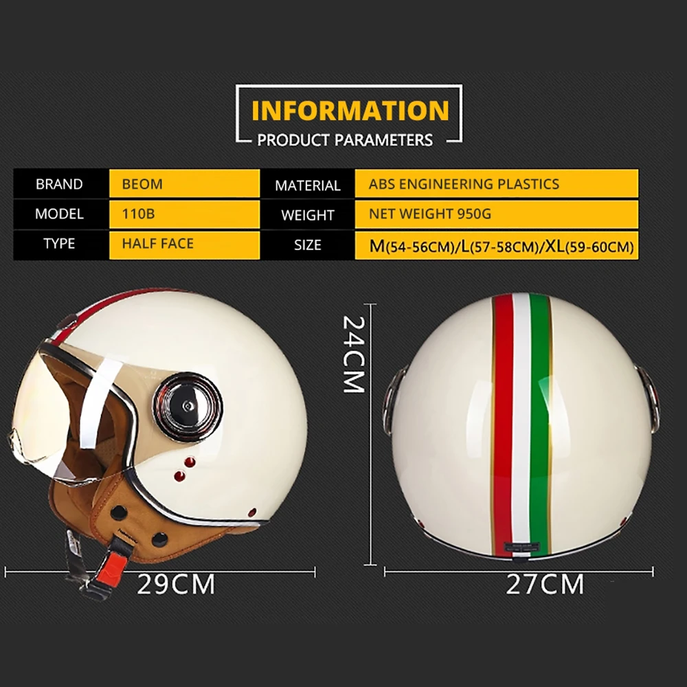 Vintage BEON Retro 3/4 Open Face Motorcycle Helmet Chopper Capacete De Moto Men Women Scooter Motorbike casco DOT Approved ECE images - 6