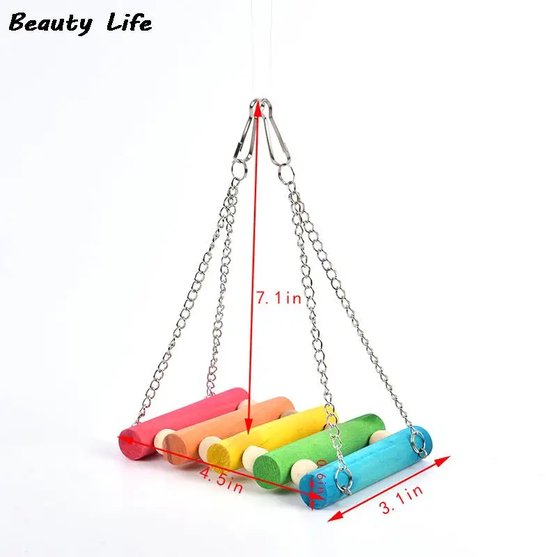 Bird Hanging Swing Toys Wood Parrot Parakeet Perches Finches Pets Accessories