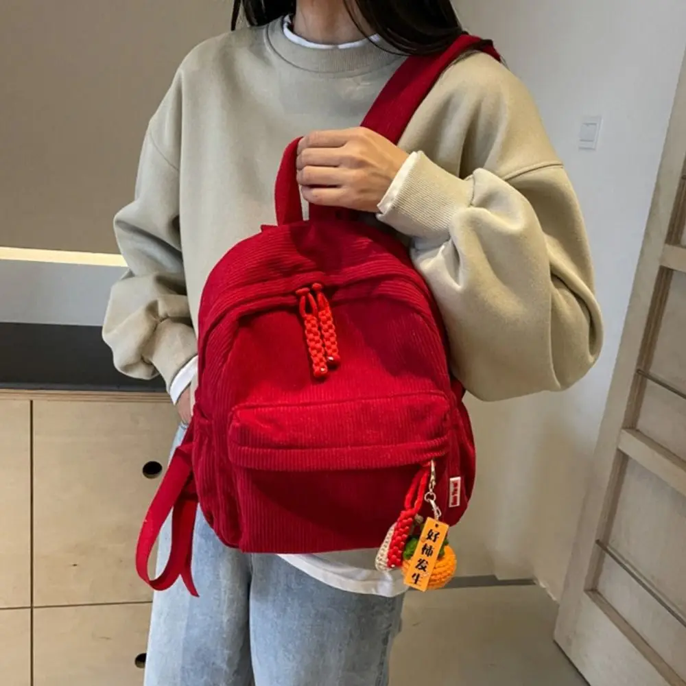 Travel Bag Daily Use Lightweight Corduroy Backpack Solid Color Practical Small Backpack Japanese Style Casual Travel Bag Women 3