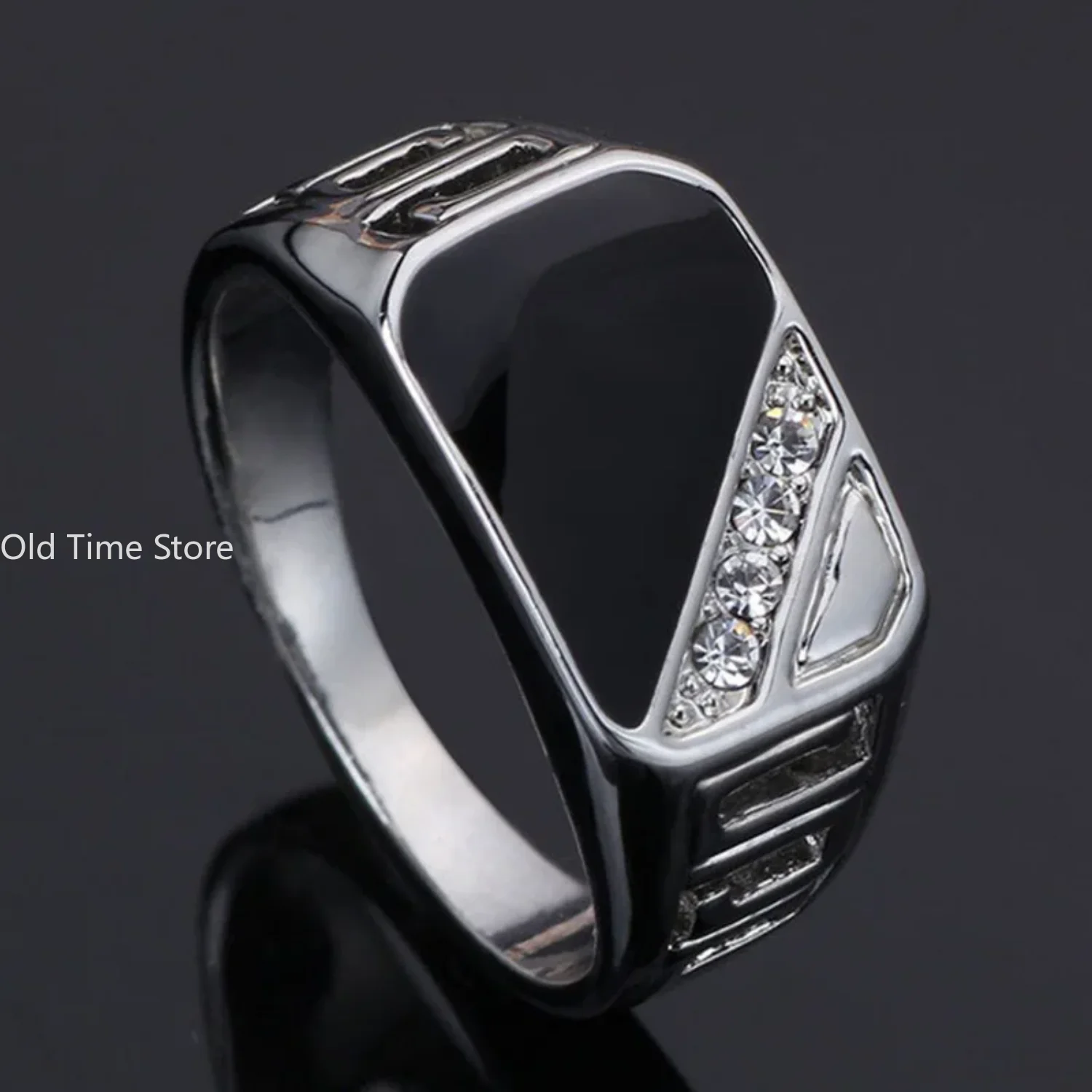 Classic Size 5-12 Men Rhineston Jewelry Gold/Silver-Color Black Enamel Male Finger Titanium Stainless Ring