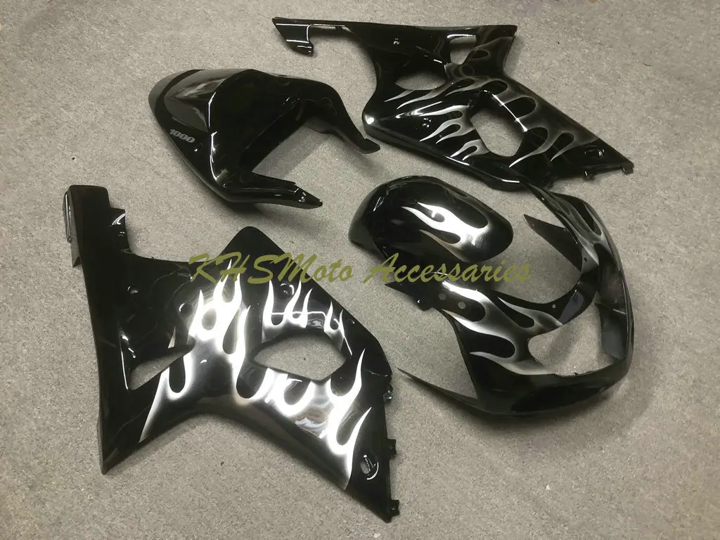 오토바이 페어링 키트 스즈키 GSXR1000 2000 2001 2002 GSX-R1000 GSXR 1000 K2 00 01 02 화이트 플레임 블랙 차체 세트