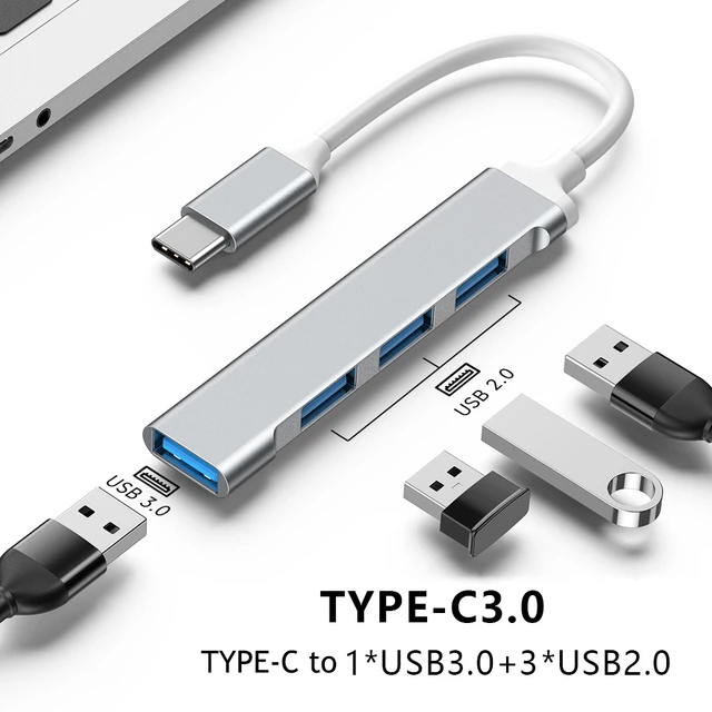 Hub Portátil USB 2.0 de 4 Puertos con Cable Integrado