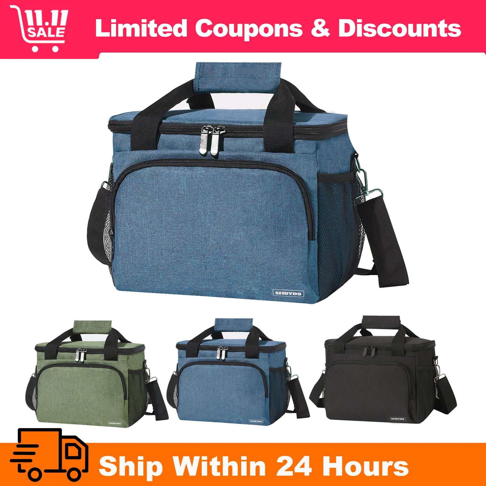 Cooler Lunch Bag Waterproof, Brand SFIUYDS Thermal Food Case, Insulated Bags With Adjustable Shoulder Strap, Picnic, Hiking,15L