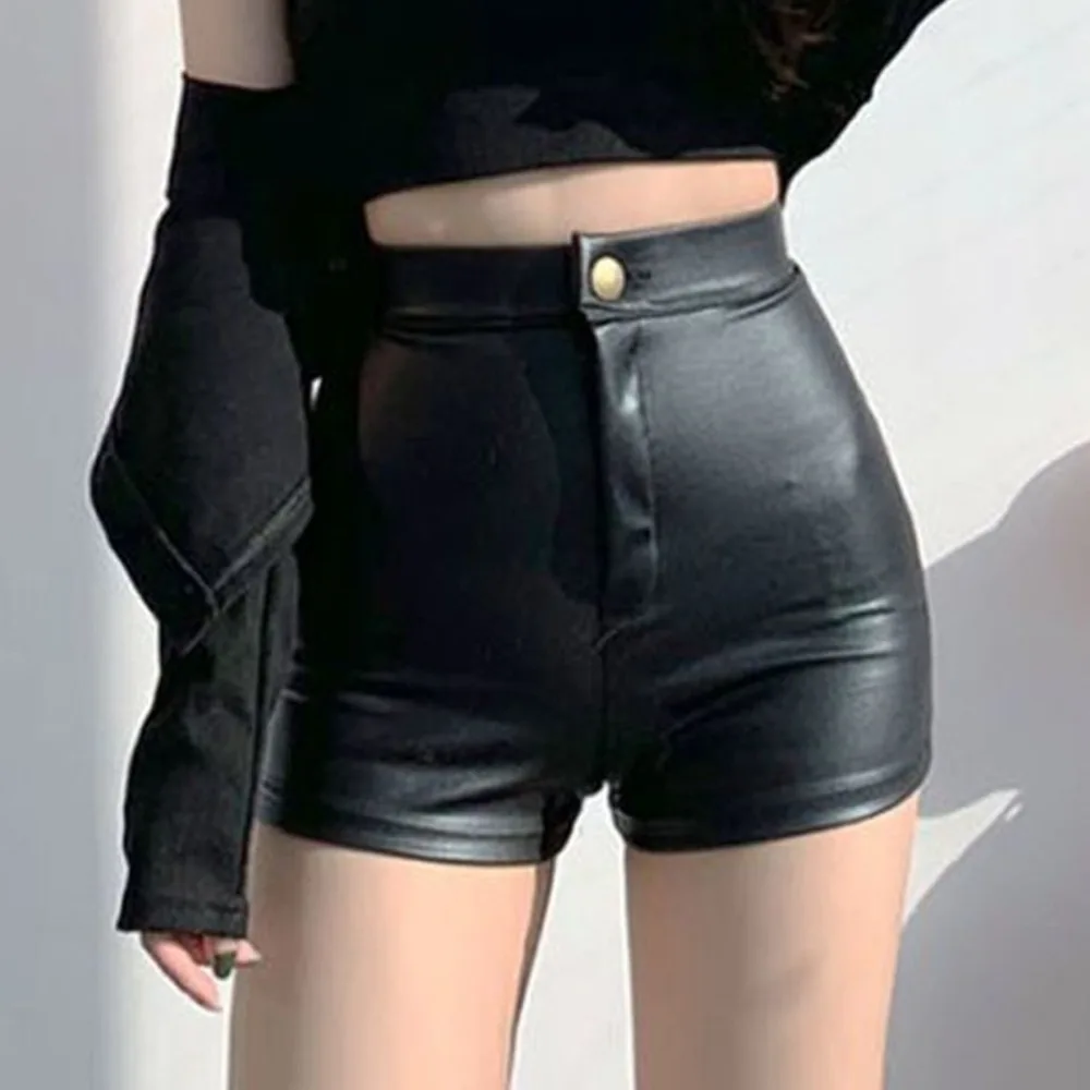 Invisible Open Crotch Outdoor Sex Women's Mini Shorts Leather Pants High Waist Push Up Leather Pants Elastic Tight Sexy HotPants
