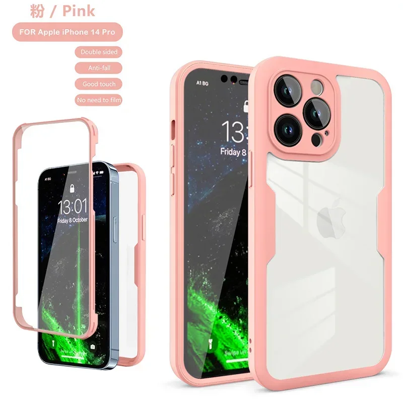 Crystal Clear Full Wrap Phone Case with Lens Protection and Film Back Cover