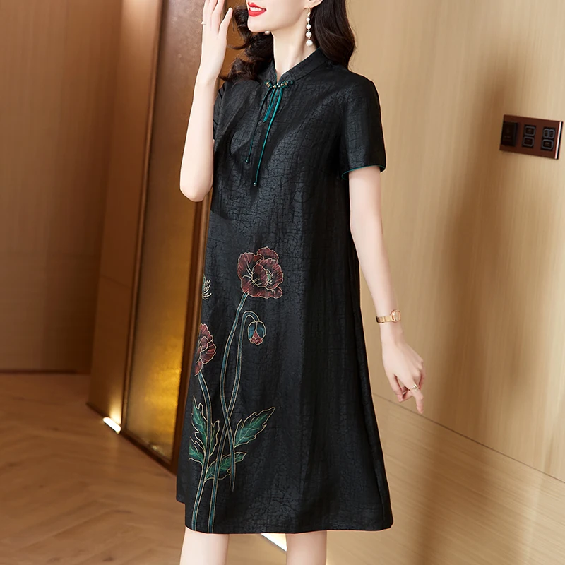 

2023 summer new black mother silk loose thin silk brand women's wear