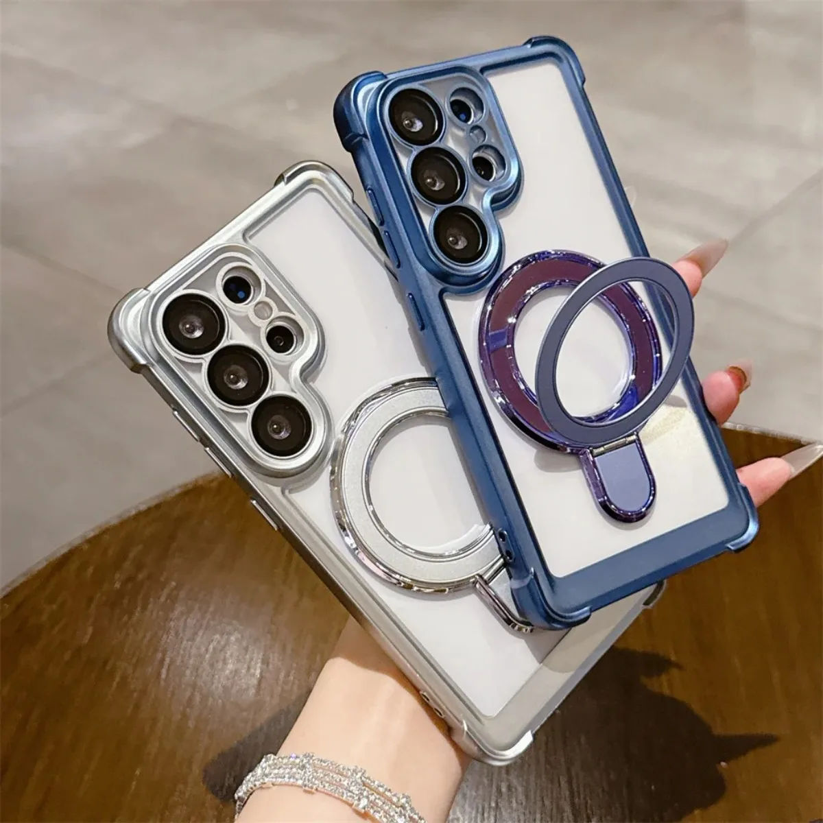 Luxury Electroplated Phone Case with Magsafe Magnetic Ring Holder and Kickstand