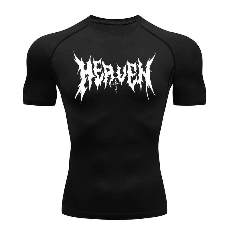 Letter Print Compression Shirt for Men Gym Workout Running Undershirt ...