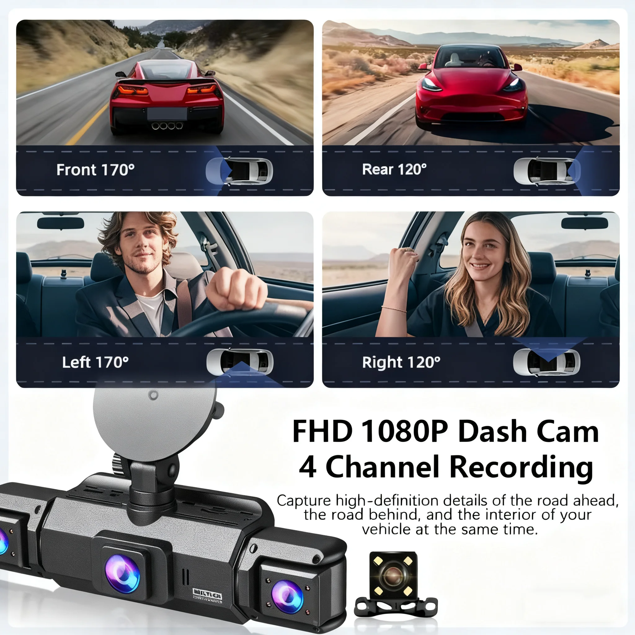 360° dashcam car camera recording wifi wireless webcam way video recorder 1080P 24 Parking 4 Channel Car black box 4