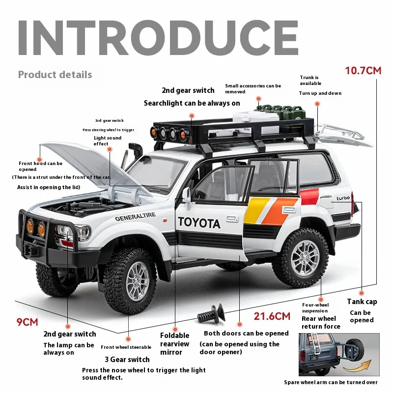 1:24 Toyota Land Cruiser LC80 SUV Alloy Diecast Model Off