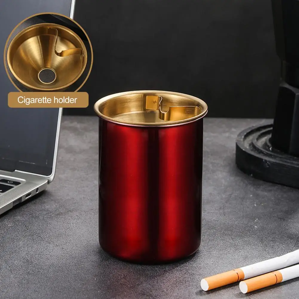 Stainless Steel Ashtray Funnel-shaped Lid Windproof Capacity Heat Resistant Desktop Ash Storage Holder