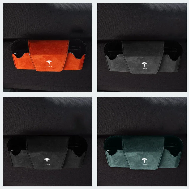

Car Sun Visor Storage Box Storage Bag Glasses Suede Sunglasses Case Holder for Tesla Model 3 S Model X Y style Roadster
