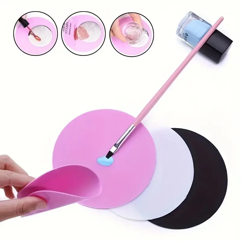 3Pcs Silicone Art Mixing Paint Palette Mat Nail Toning Palettes Nail Polish Color Mixing Tray Makeup Pad Display Board