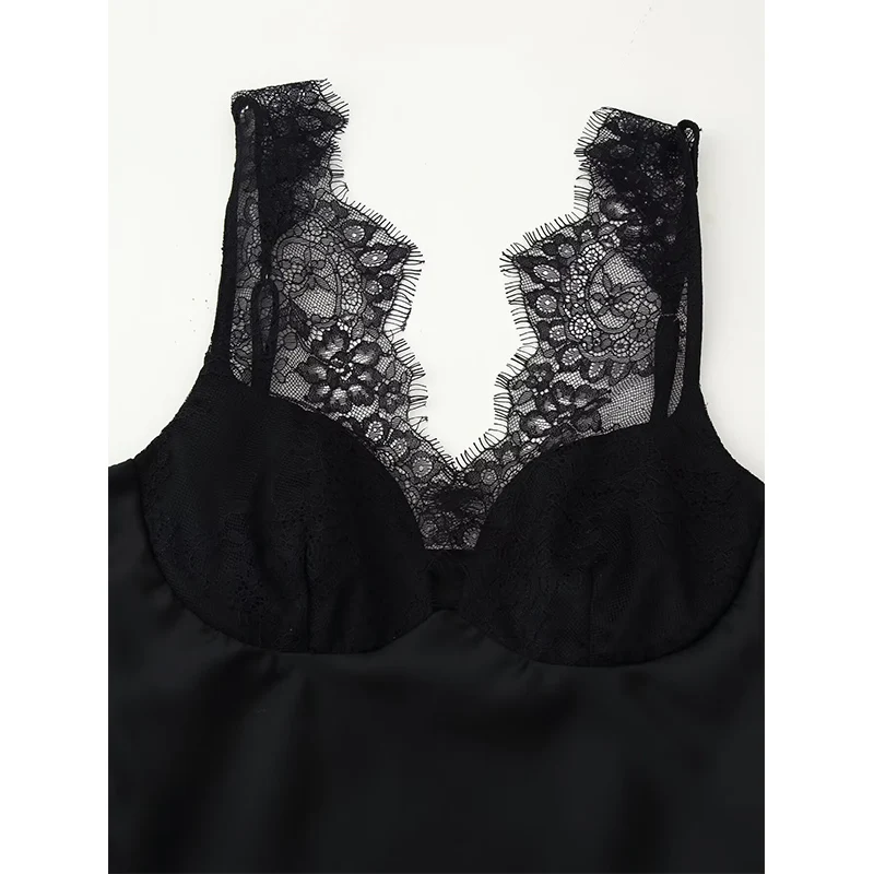 Chic Lace Patchwork Top Women Sling Vest Sleeveless Deep V-Neck Slim Waist Party Tanks Top 2026 Summer New Lady Street Vests