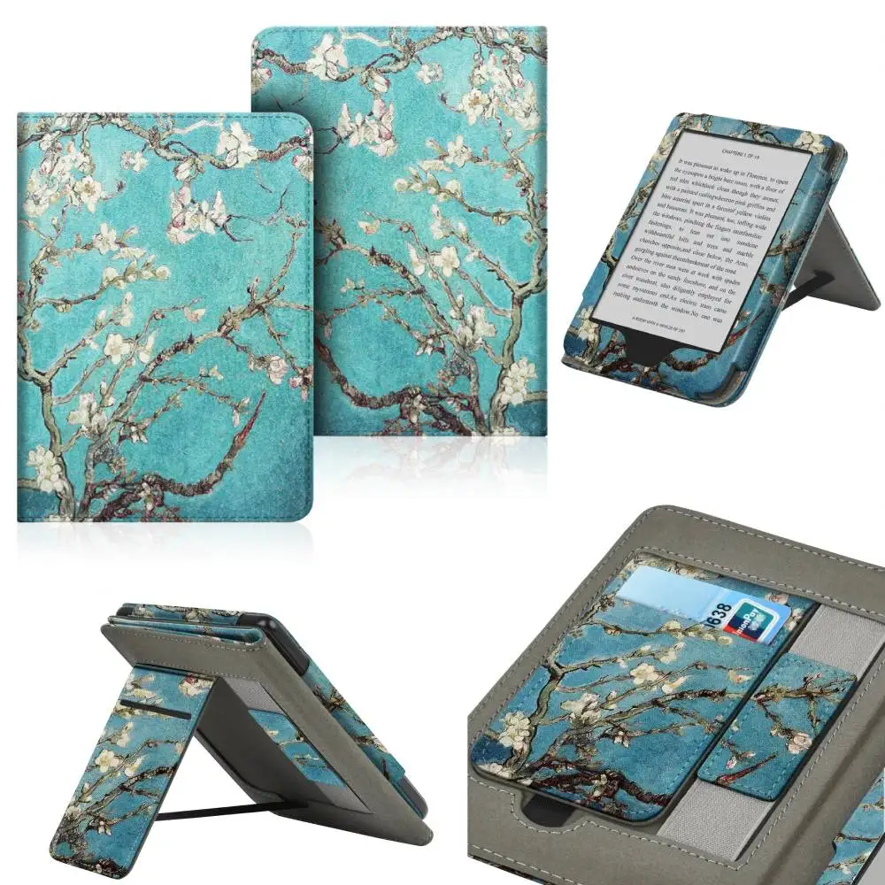 Compact 6-Inch PU Leather E-Reader Case with Hand Strap, Stand, and Card Slot