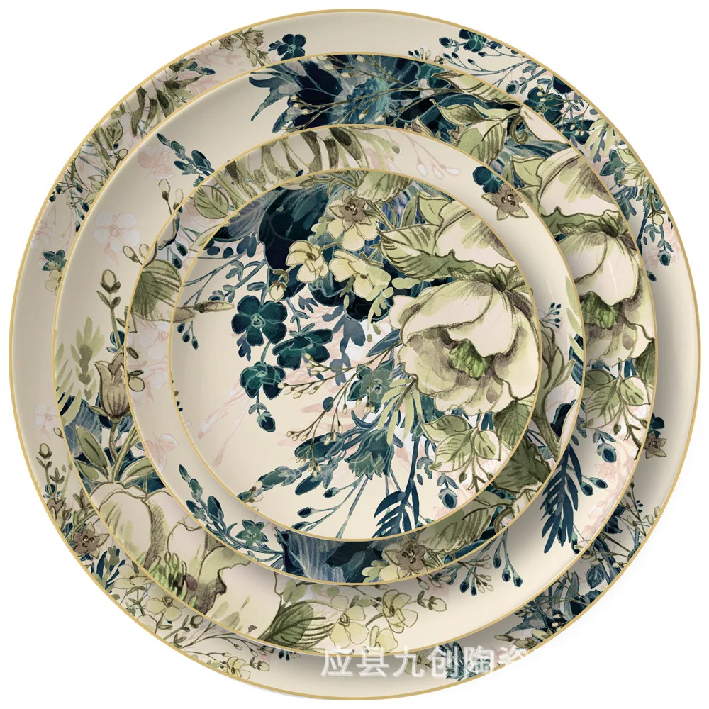 

Chinese style creative retro flower plate Western pasta family dishes set Restaurant