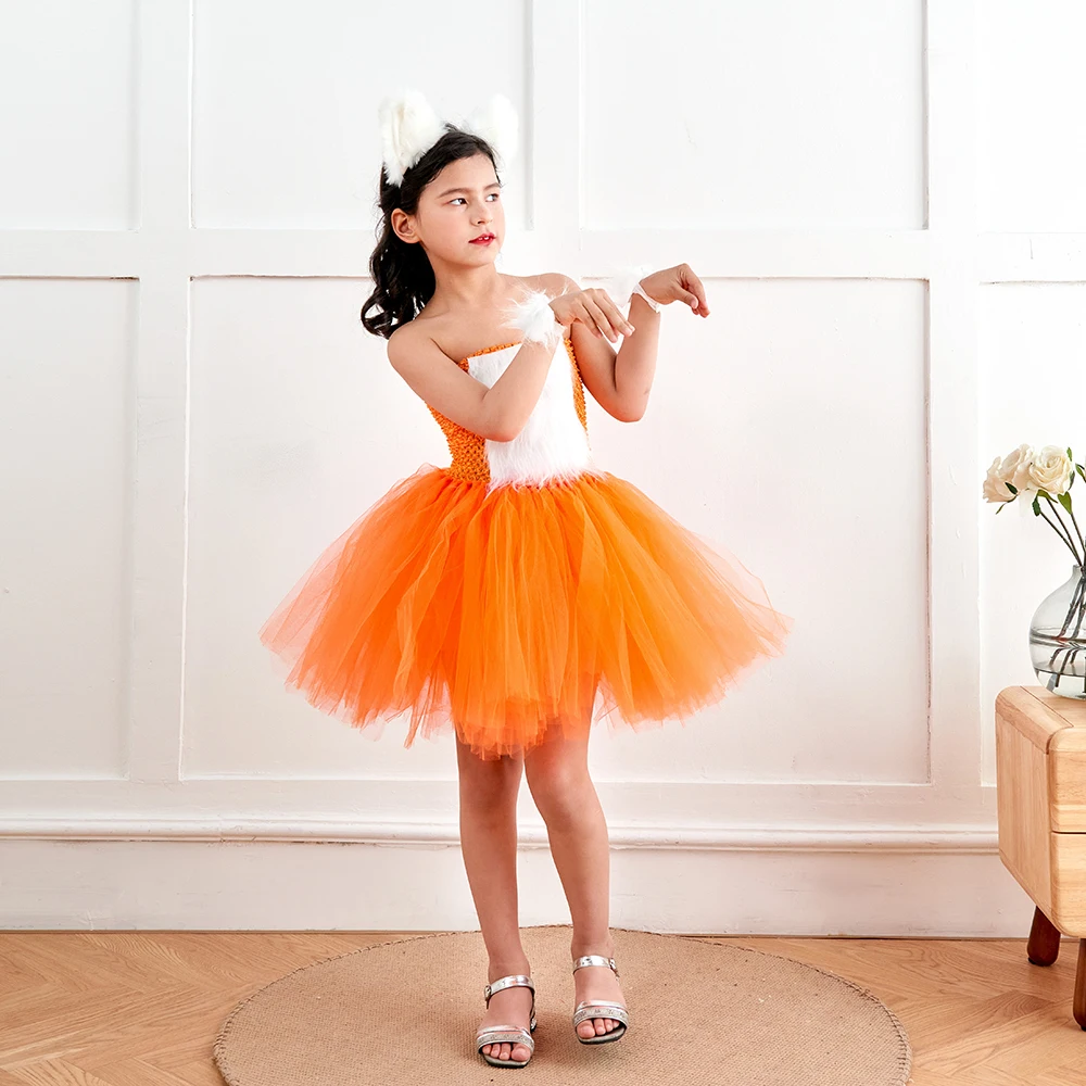 Child Orange Fox Tutu Costume Girls Animal Book Day Fancy Dress