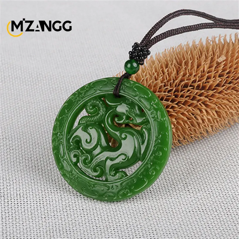 Jasper pendant necklace Natural Hetian Jasper Retro Dragon Jades Pendant Genuine Fine Carved Hollow Dragon Men & Women Pendant Necklace Holiday Gift