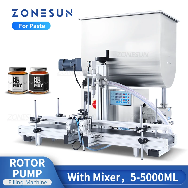 

ZONESUN ZS-DTGT900U Automatic Paste Mixing Filling Machine Rotor Pump Soybean Ketchup 70L Mixer Hopper
