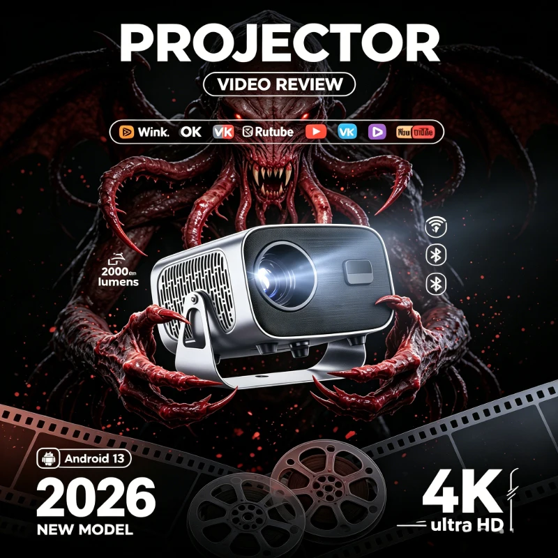 2026년형 A10 미니 프로젝터, 자동 초점, 4K 지원, WiFi 스마트 휴대용 홈 시네마, HD 입력, USB 호환, 다중 연결 지원