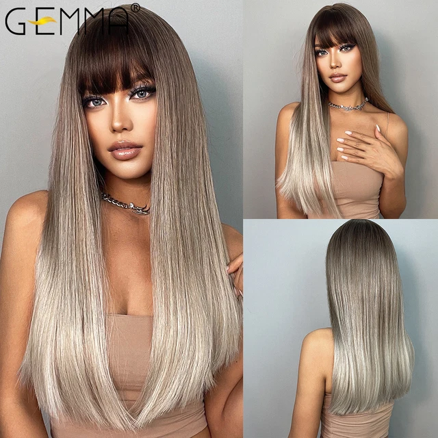 GEMMA Red Brown Copper Ginger Long Straight Synthetic Wigs for Women Natural Wave Wigs with Bangs Heat Resistant Cosplay Hair LC308n-3