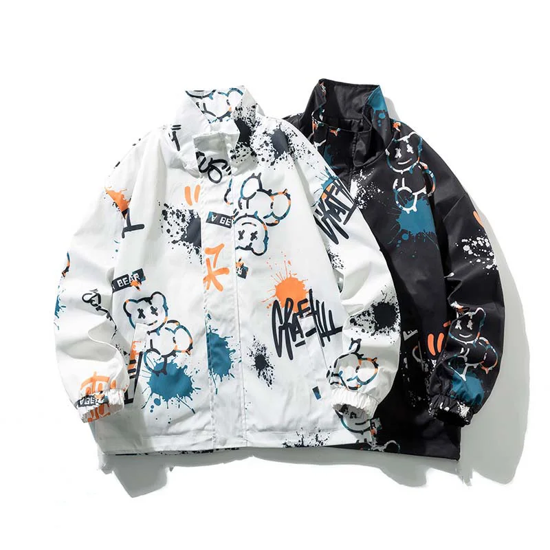 

Hsa 2022 осень зима мужские Новые в парках Осенние повседневные Мультяшные куртки с рисунком граффити черные белые Harajuku шикарные хип-хоп мужские пальто