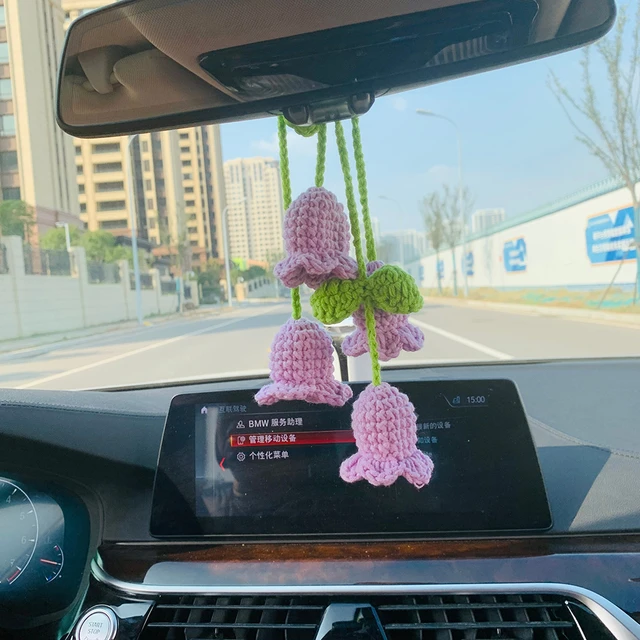 Kawaii Handmade Car Mirror Hanging Campanula Interior Rear View Mirror  Flower Car Accessories Crochet Toy Gadgets - AliExpress