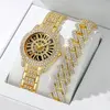 2pcs Women's Watch Gorgeous Style Diamond studded Alloy Steel Strip Quartz Watch and Diamond studded Cuban Chain Bracelet 1