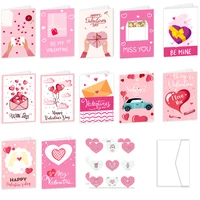 26pcs/set Valentines Day Fold Greeting Cards with Envelopes Pink love Heart Postcard DIY Gift Card Wedding Party Decorations 1