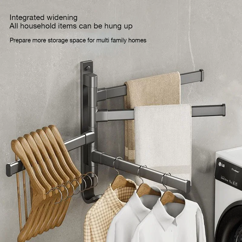 Rotating towel rack bathroom towel storage rack bathroom corner punch-free hanging rod single rod space aluminum