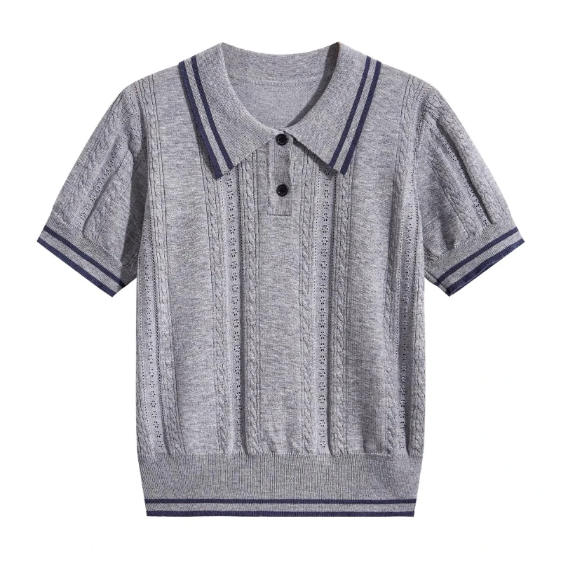 Ivory Trim Polo Knit Top S44c056c6d1014a29ae45280680d9839ck