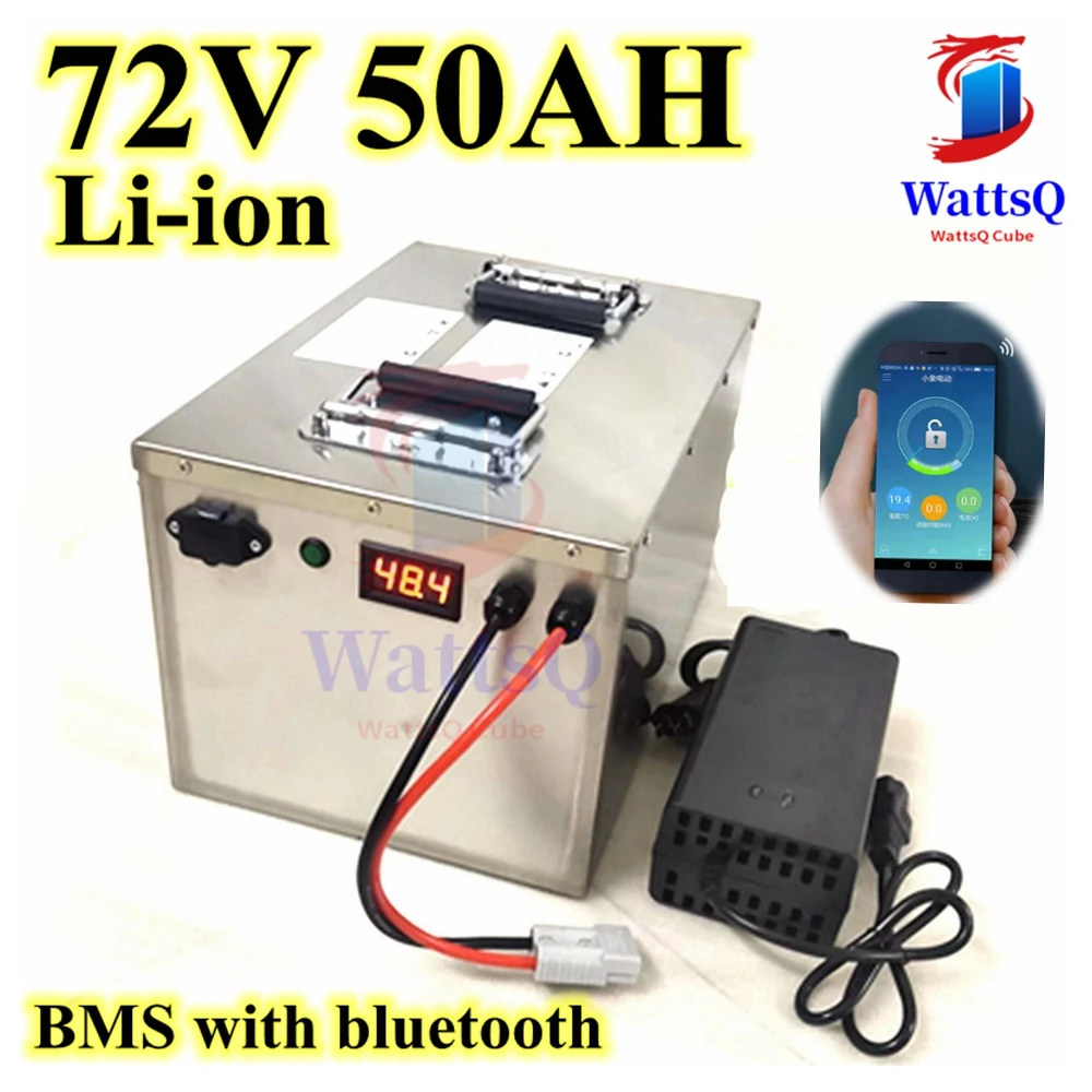 

Waterproof 72V 50Ah lithium ion li-ion battery pack BMS 20S with bluetooth functions for scooter motorcycle ebike+10A Charger