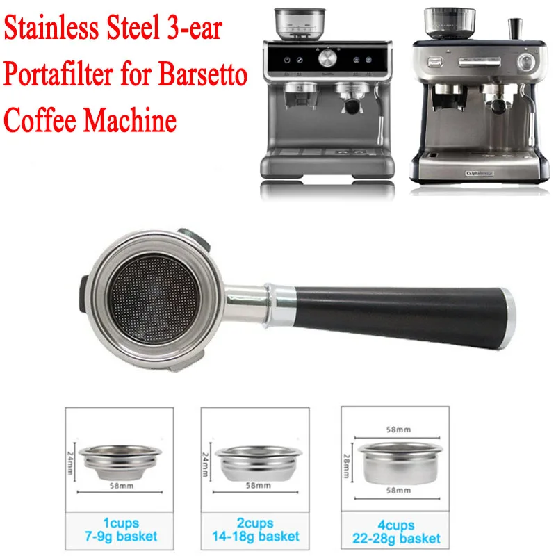 58MM Bottomless Portafilter Filter Stainless Steel 3 Ear Wooden Handle With 9g 18g 22g baske for Barsetto LEHEHE Coffee Machine